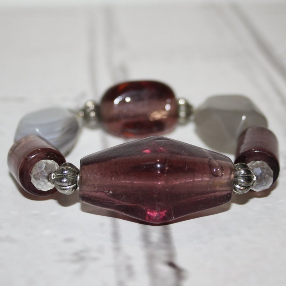 🍇✨ Chunky Purple Glass + Silver Bracelet (7") ✨🍇